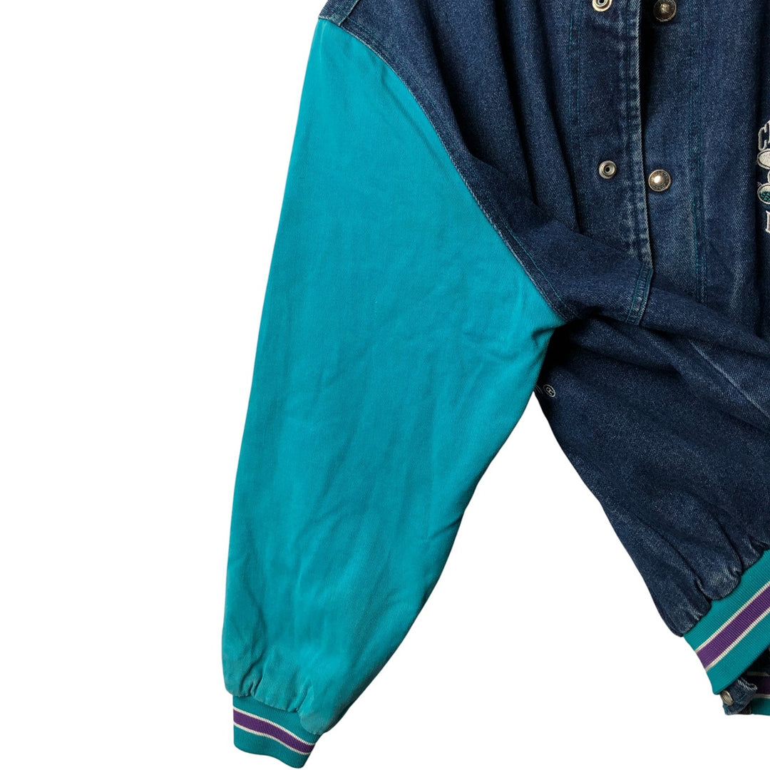90'S Starter NBA Charlotte Hornets Denim Varsity Jacket, Men's Size Small cotton blue type Vintage Second Hand