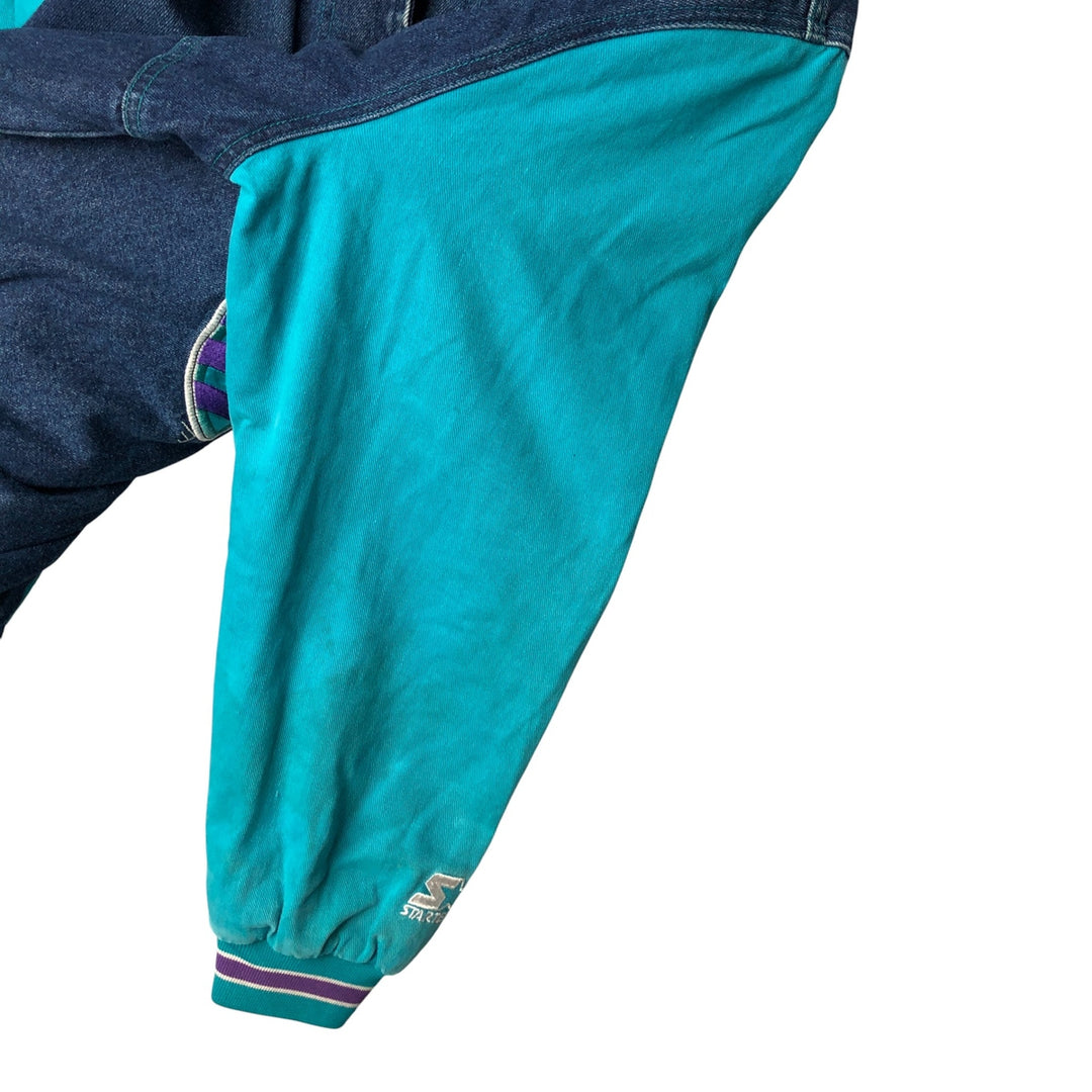 90'S Starter NBA Charlotte Hornets Denim Varsity Jacket, Men's Size Small cotton blue type Vintage Second Hand