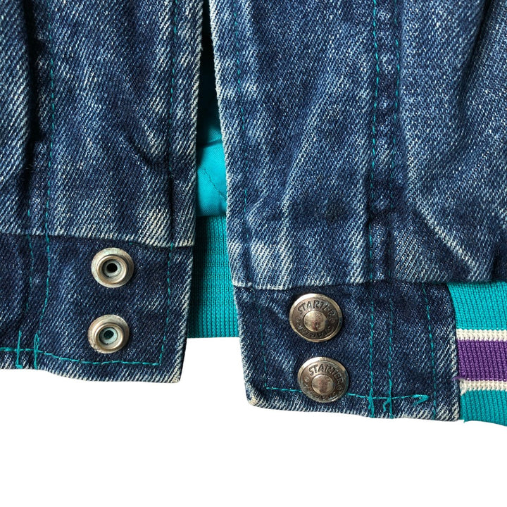 90'S Starter NBA Charlotte Hornets Denim Varsity Jacket, Men's Size Small cotton blue type Vintage Second Hand