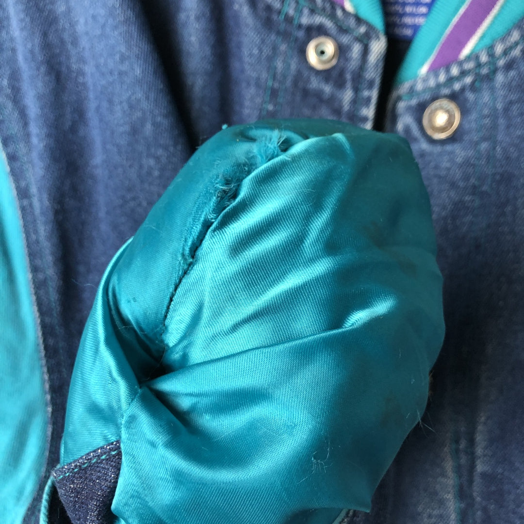 90'S Starter NBA Charlotte Hornets Denim Varsity Jacket, Men's Size Small cotton blue type Vintage Second Hand