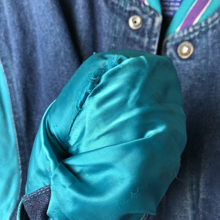 90'S Starter NBA Charlotte Hornets Denim Varsity Jacket, Men's Size Small cotton blue type Vintage Second Hand