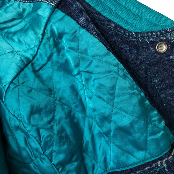 90'S Starter NBA Charlotte Hornets Denim Varsity Jacket, Men's Size Small cotton blue type Vintage Second Hand