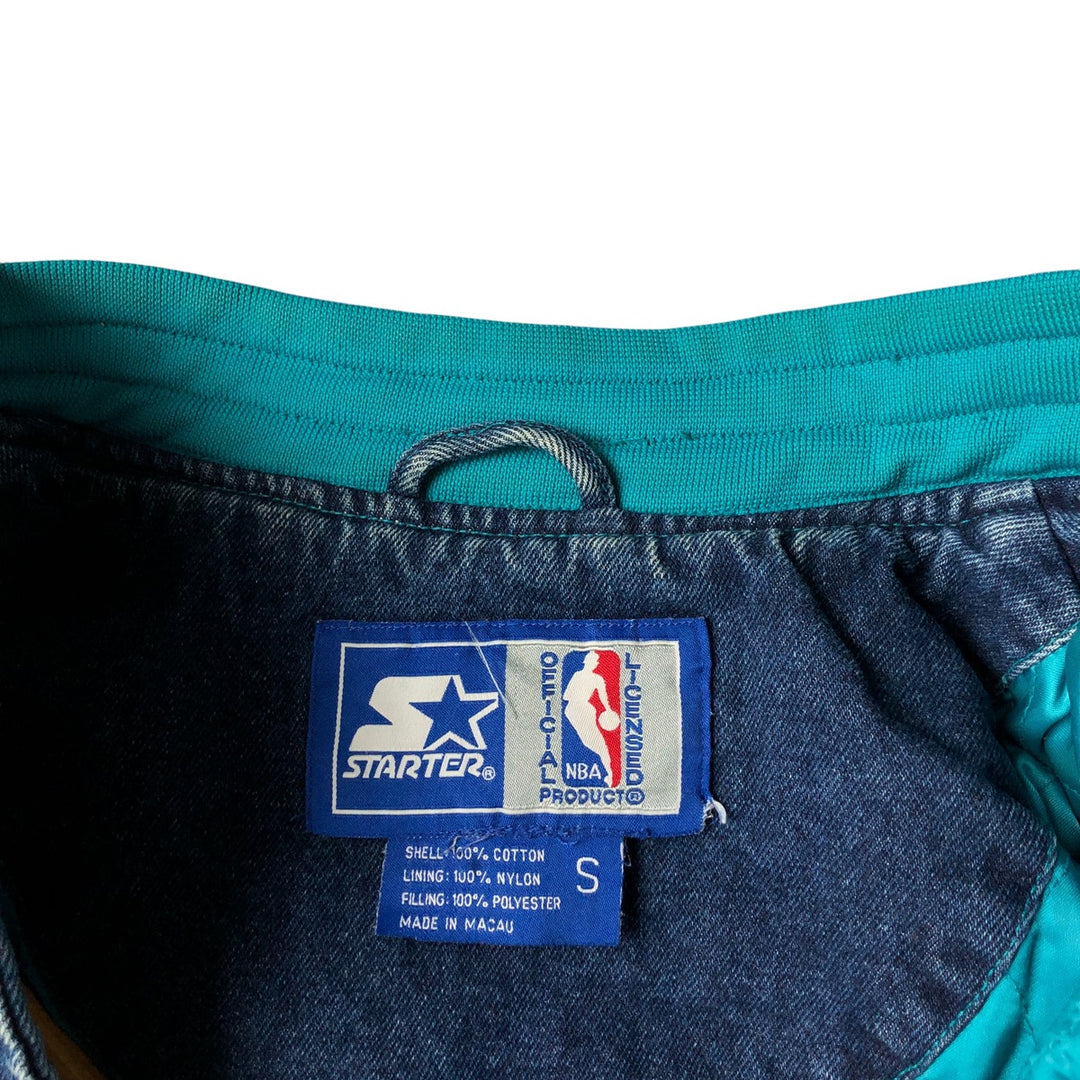 90'S Starter NBA Charlotte Hornets Denim Varsity Jacket, Men's Size Small cotton blue type Vintage Second Hand