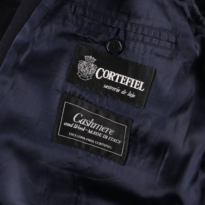 CORTEFIEL Cashmere Blend Balmacaan Coat, Made in Spain, Men's Size L Lana navy blue type Vintage Second Hand