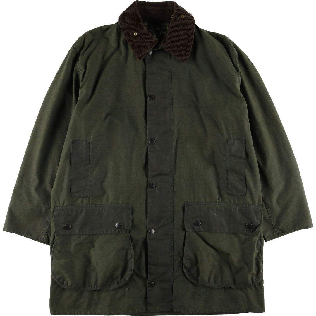 1990'S Barbour BORDER (formerly 3 Warrant) waxed cotton oiled jacket, Made in England, C42, Men's L cotton Green type dark green Vintage Second Hand
