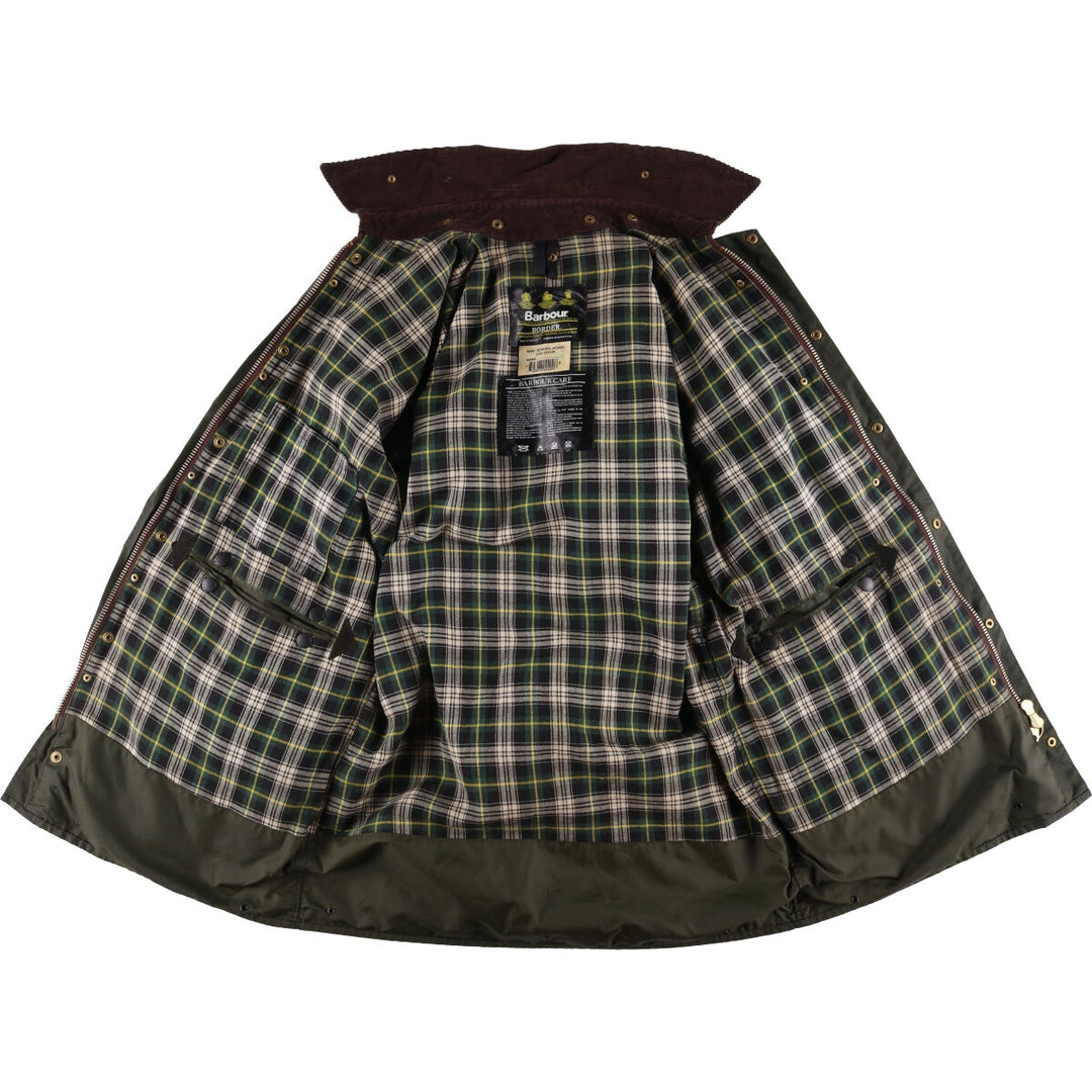 1990'S Barbour BORDER (formerly 3 Warrant) waxed cotton oiled jacket, Made in England, C42, Men's L cotton Green type dark green Vintage Second Hand