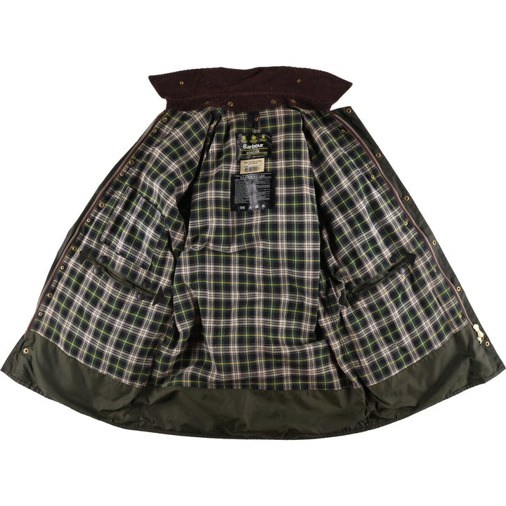 1990'S Barbour BORDER (formerly 3 Warrant) waxed cotton oiled jacket, Made in England, C42, Men's L cotton Green type dark green Vintage Second Hand