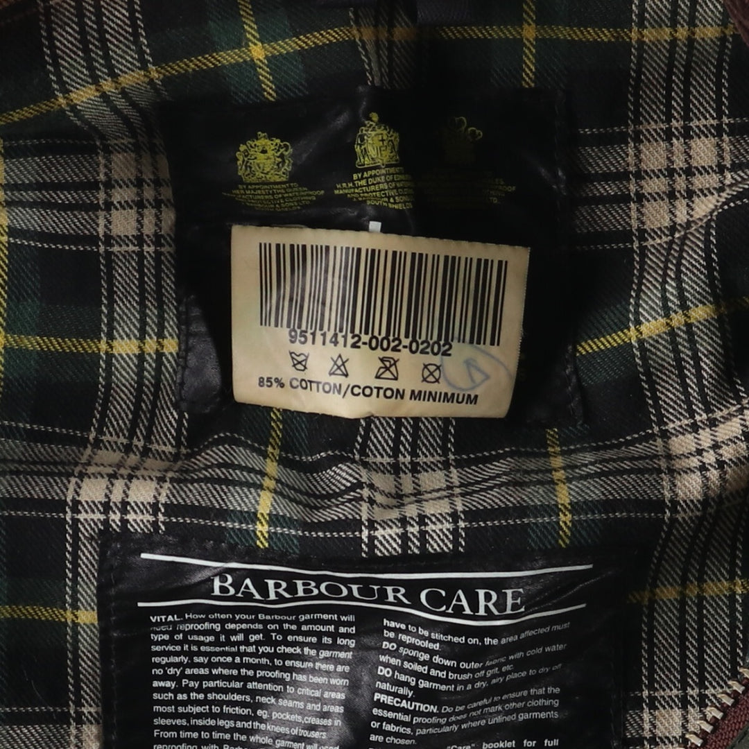 1990'S Barbour BORDER (formerly 3 Warrant) waxed cotton oiled jacket, Made in England, C42, Men's L cotton Green type dark green Vintage Second Hand