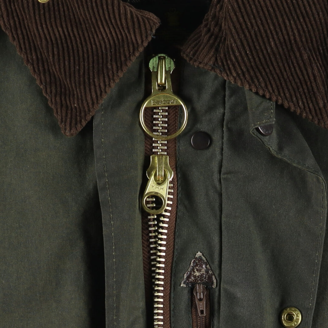 1990'S Barbour BORDER (formerly 3 Warrant) waxed cotton oiled jacket, Made in England, C42, Men's L cotton Green type dark green Vintage Second Hand