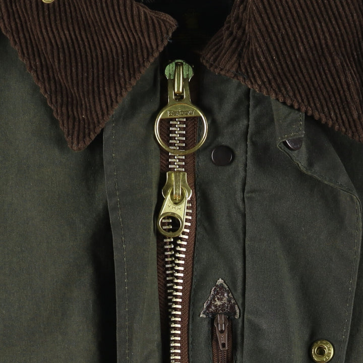 1990'S Barbour BORDER (formerly 3 Warrant) waxed cotton oiled jacket, Made in England, C42, Men's L cotton Green type dark green Vintage Second Hand