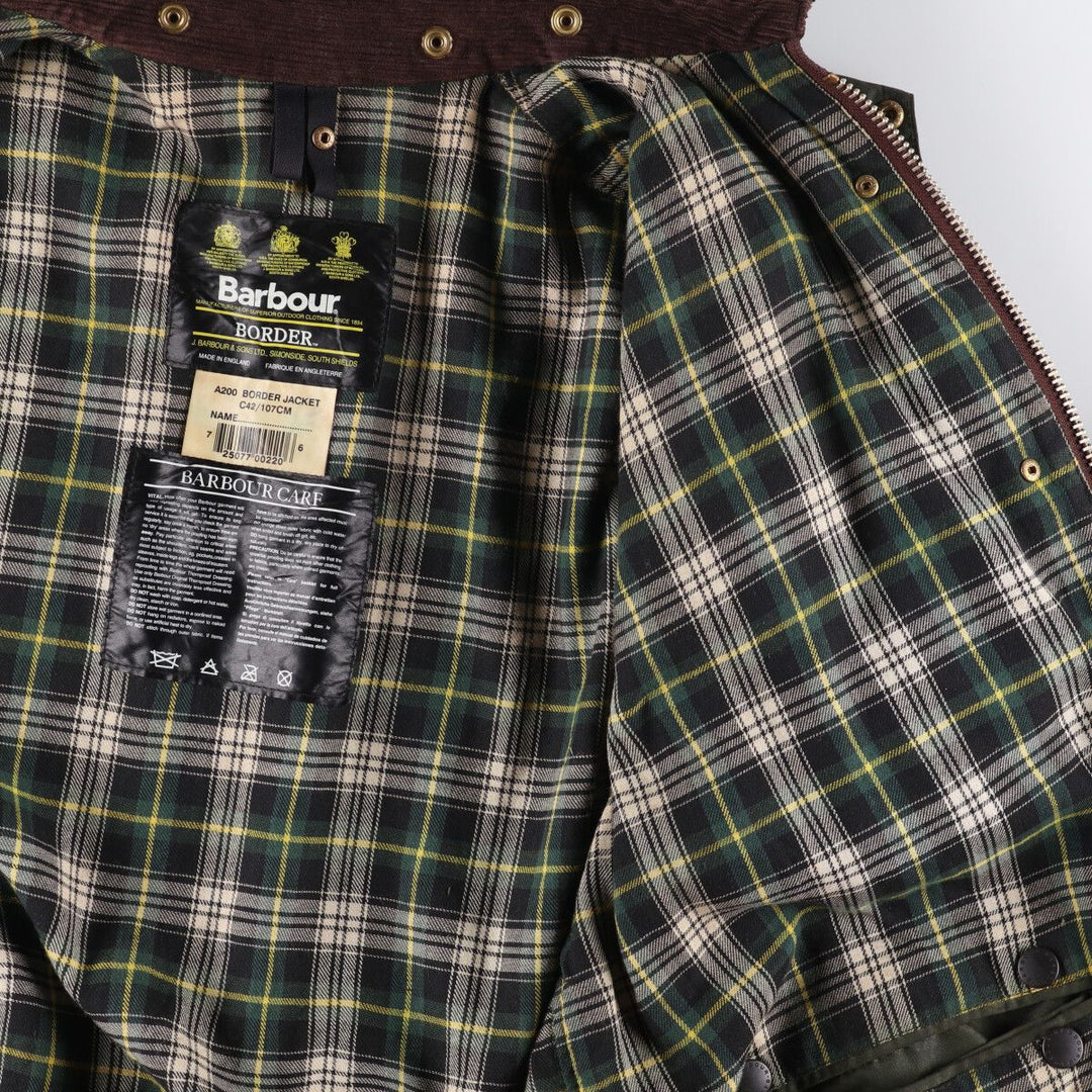 1990'S Barbour BORDER (formerly 3 Warrant) waxed cotton oiled jacket, Made in England, C42, Men's L cotton Green type dark green Vintage Second Hand