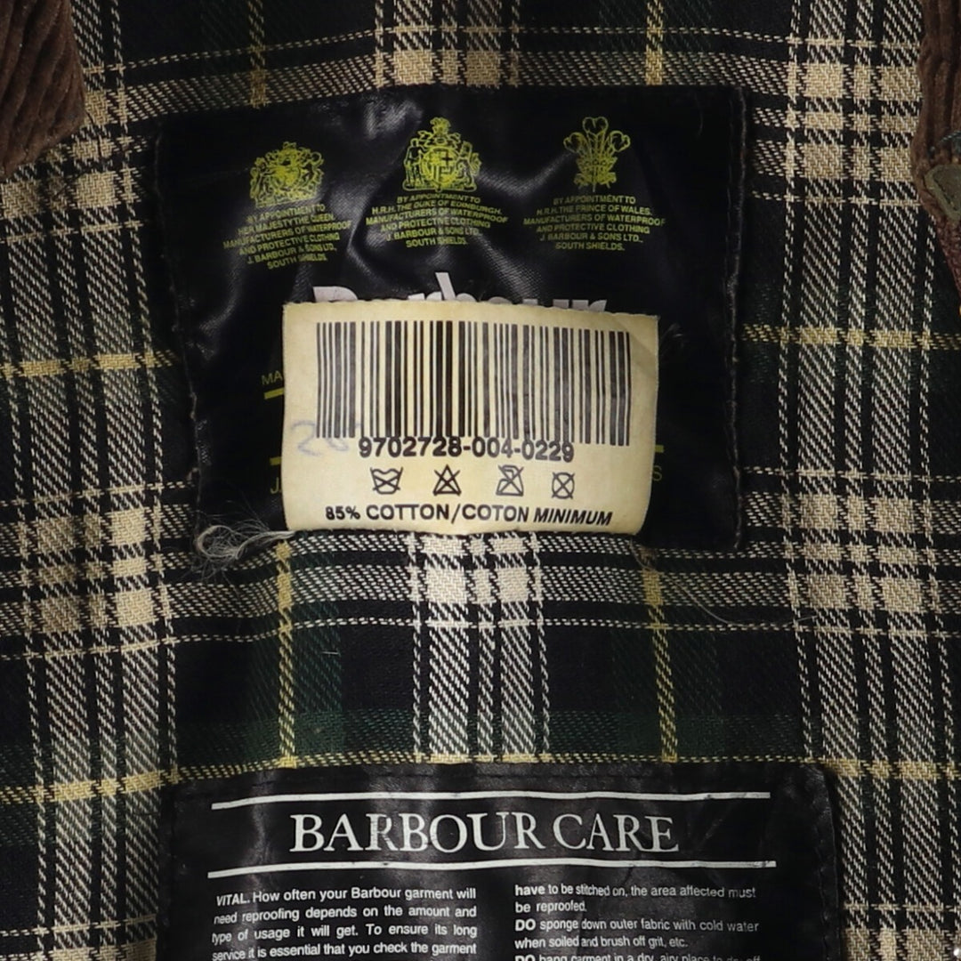 1990'S Barbour Bedale (formerly 3 Warrant) waxed cotton oiled jacket, made in England, C40, men's size M cotton Khaki type Vintage Second Hand