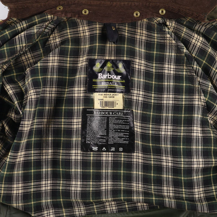 1990'S Barbour Bedale (formerly 3 Warrant) waxed cotton oiled jacket, made in England, C40, men's size M cotton Khaki type Vintage Second Hand