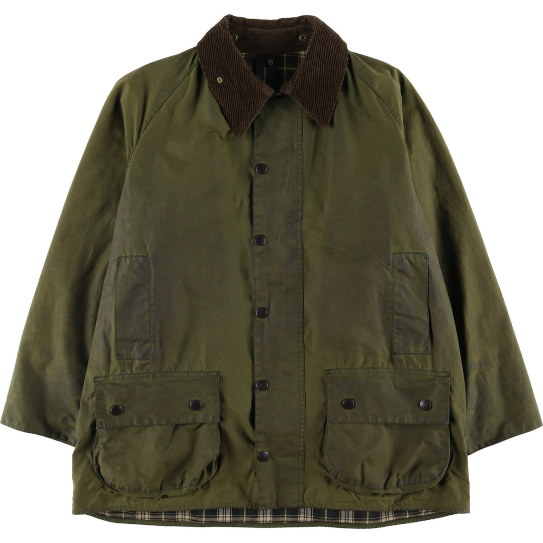 1990'S Barbour Beaufort 3 Warrant Oiled Hunting Jacket, Made in England, C44, Men's Size L cotton Khaki type Vintage Second Hand