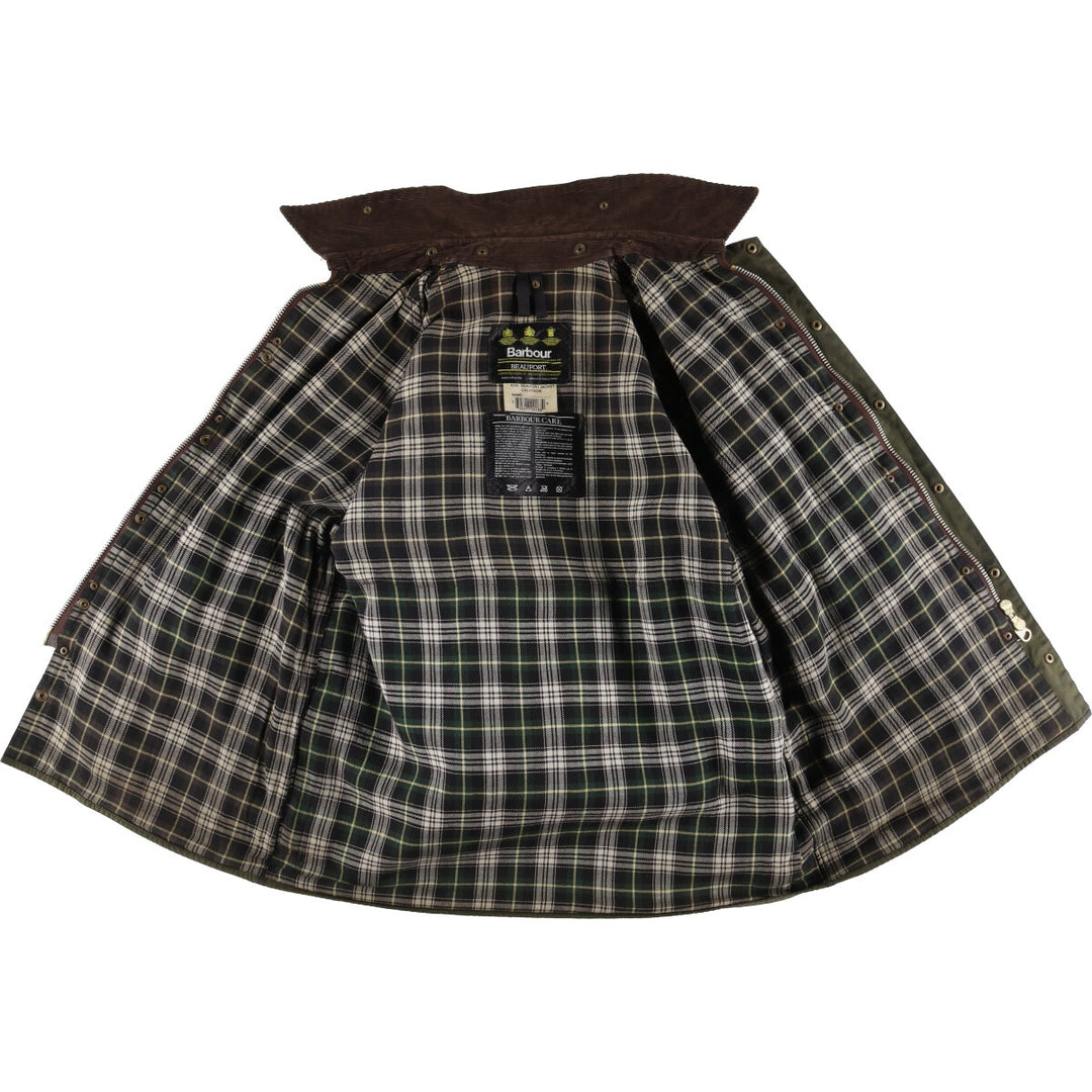 1990'S Barbour Beaufort 3 Warrant Oiled Hunting Jacket, Made in England, C44, Men's Size L cotton Khaki type Vintage Second Hand