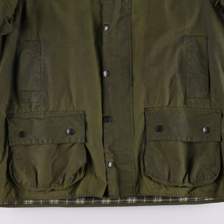 1990'S Barbour Beaufort 3 Warrant Oiled Hunting Jacket, Made in England, C44, Men's Size L cotton Khaki type Vintage Second Hand