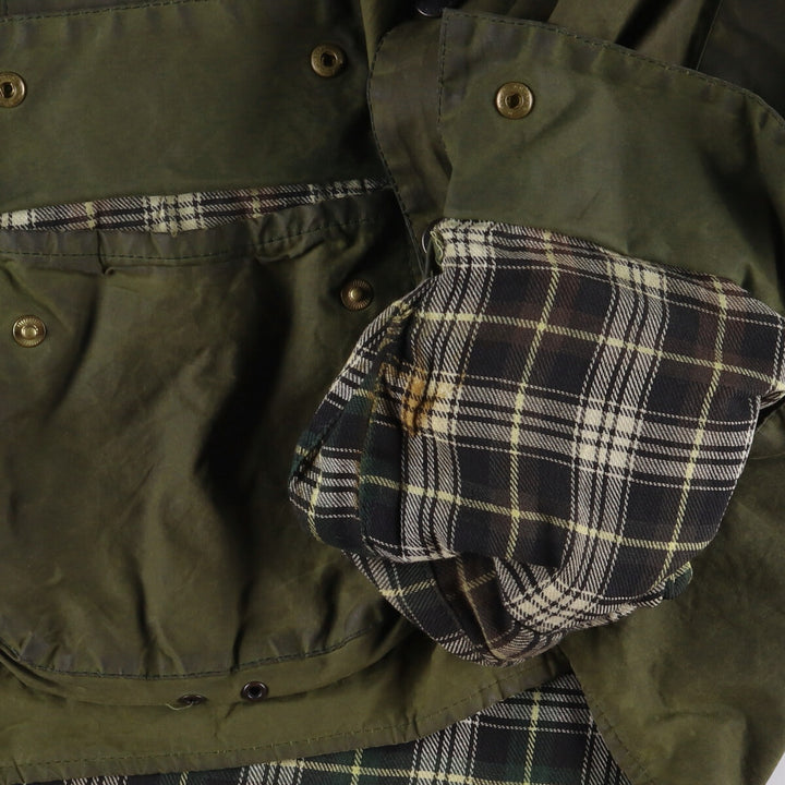 1990'S Barbour Beaufort 3 Warrant Oiled Hunting Jacket, Made in England, C44, Men's Size L cotton Khaki type Vintage Second Hand