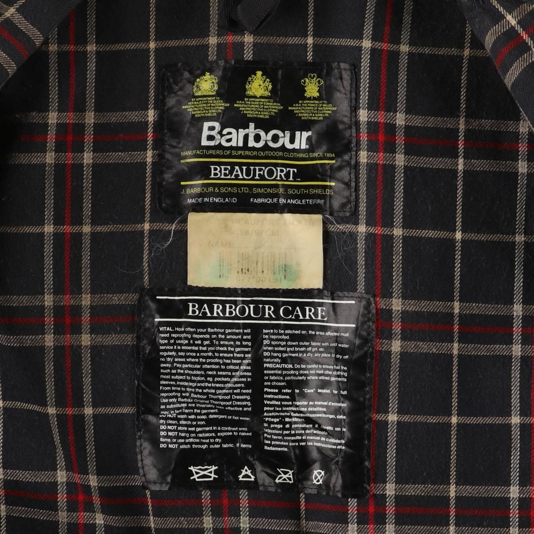 Vintage Barbour Beaufort 3rd Warrant Badged Oiled Hunting Jacket, Made in the UK, C38, Men's Size M cotton black type Vintage Second Hand