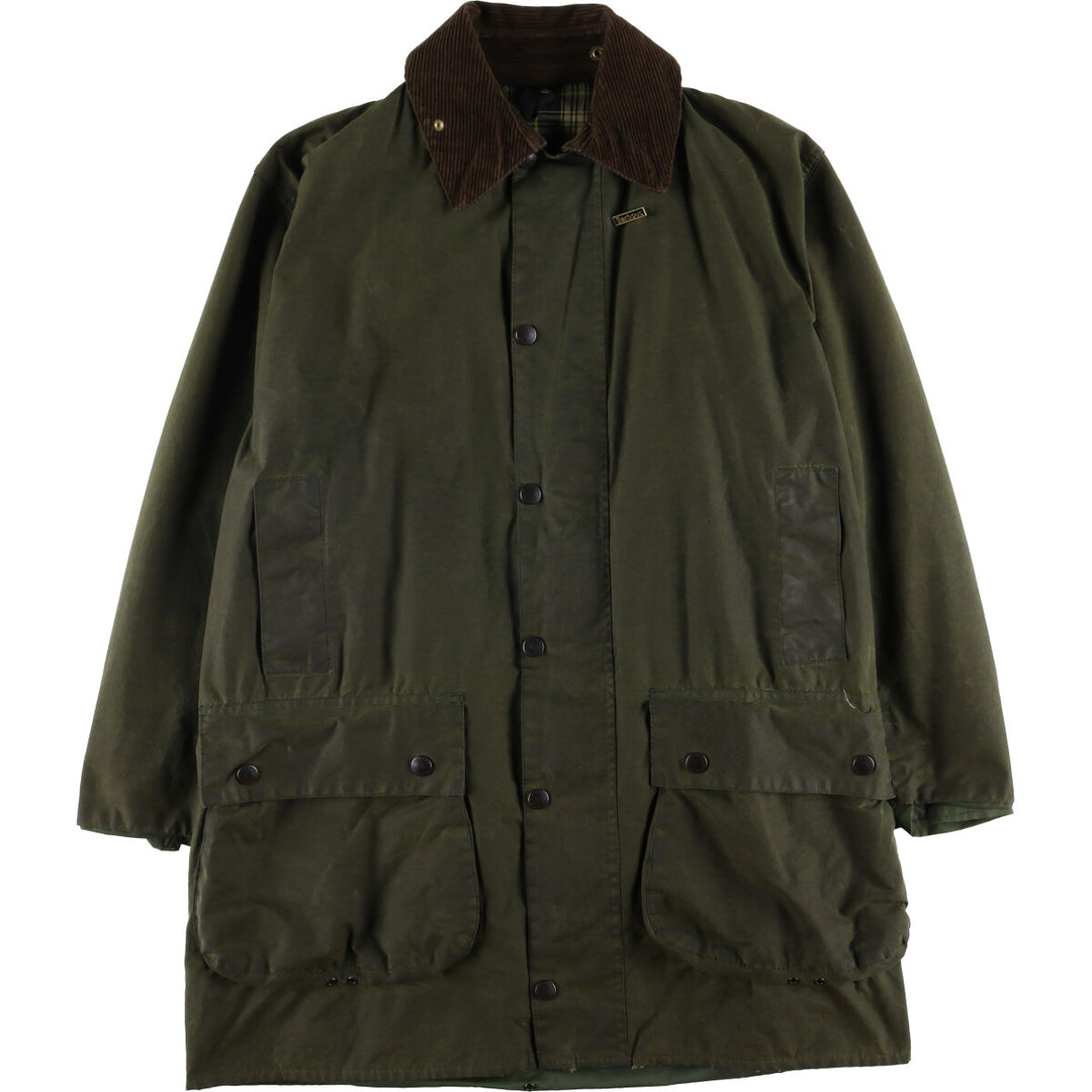 2000'S Barbour BORDER Waxed Cotton Oiled Jacket with Old 3 Warrant Badge, Made in the UK, C40, Men's Size M cotton Khaki type Vintage Second Hand