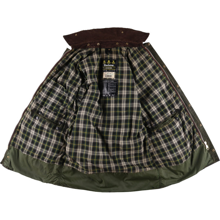 2000'S Barbour BORDER Waxed Cotton Oiled Jacket with Old 3 Warrant Badge, Made in the UK, C40, Men's Size M cotton Khaki type Vintage Second Hand