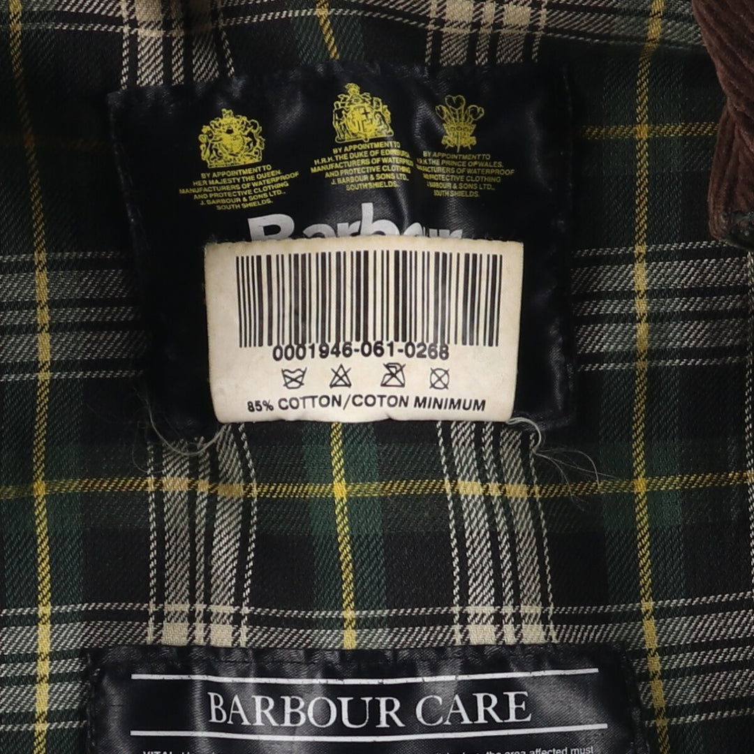 2000'S Barbour BORDER Waxed Cotton Oiled Jacket with Old 3 Warrant Badge, Made in the UK, C40, Men's Size M cotton Khaki type Vintage Second Hand