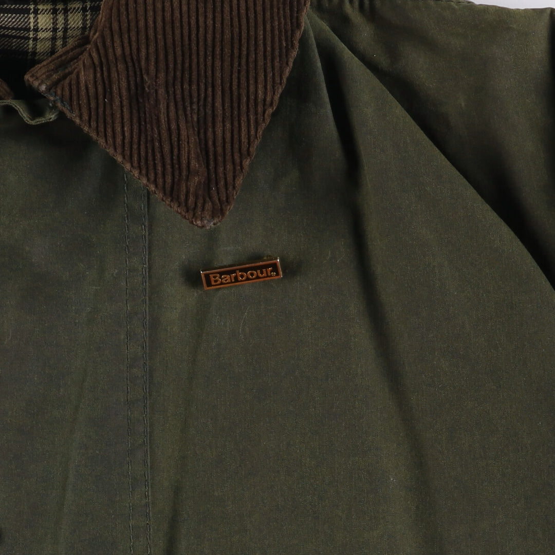 2000'S Barbour BORDER Waxed Cotton Oiled Jacket with Old 3 Warrant Badge, Made in the UK, C40, Men's Size M cotton Khaki type Vintage Second Hand