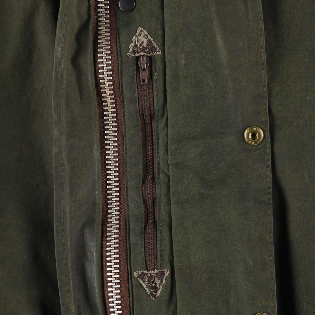 2000'S Barbour BORDER Waxed Cotton Oiled Jacket with Old 3 Warrant Badge, Made in the UK, C40, Men's Size M cotton Khaki type Vintage Second Hand