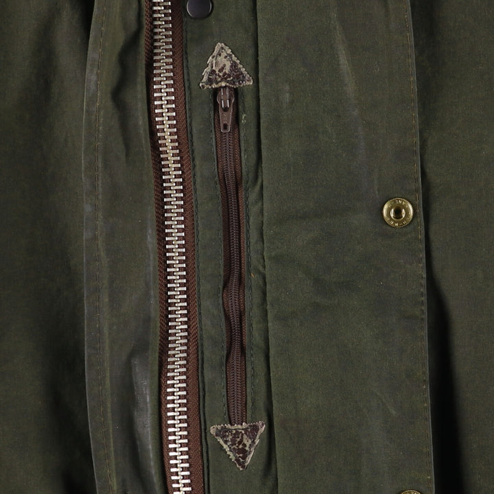 2000'S Barbour BORDER Waxed Cotton Oiled Jacket with Old 3 Warrant Badge, Made in the UK, C40, Men's Size M cotton Khaki type Vintage Second Hand
