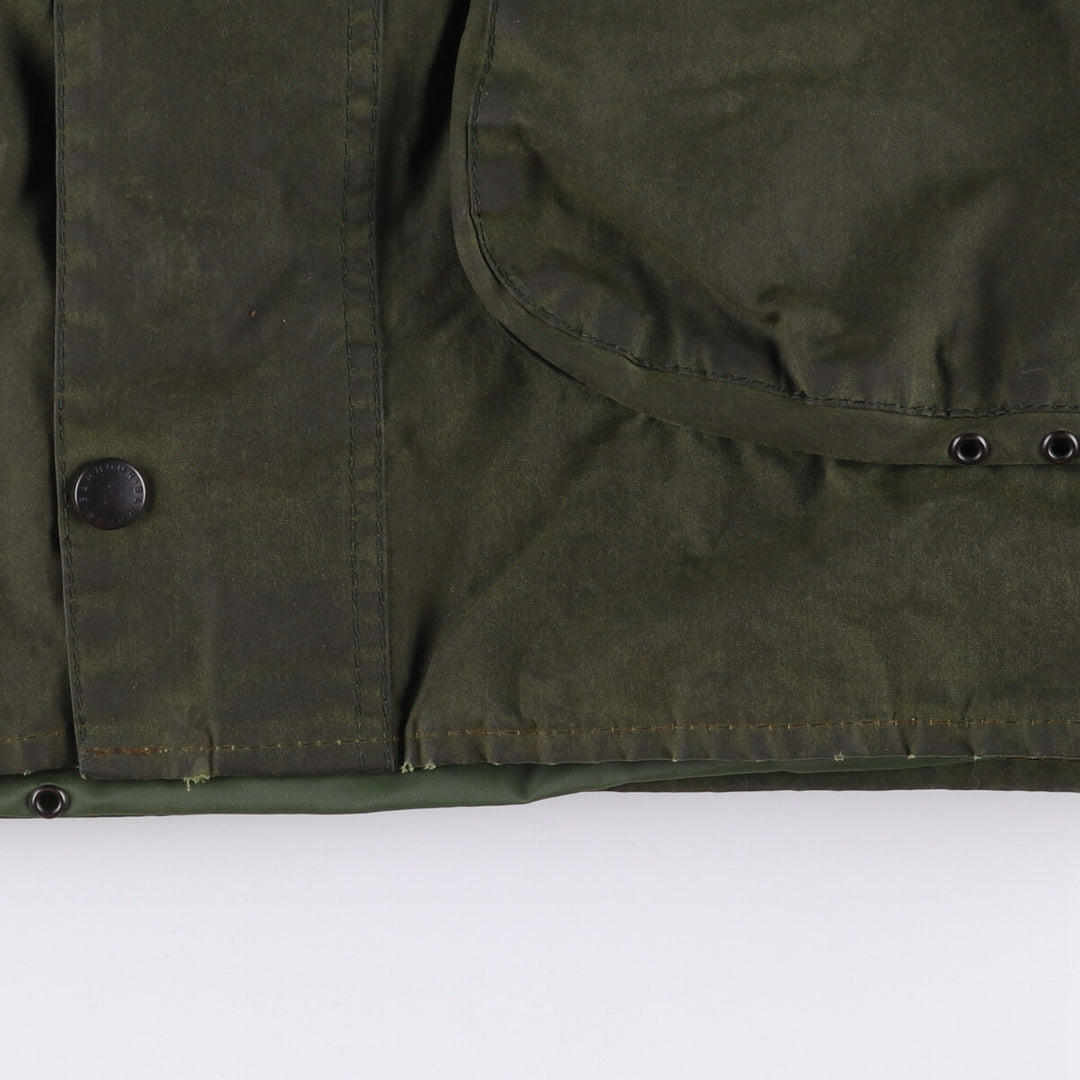 2000'S Barbour BORDER Waxed Cotton Oiled Jacket with Old 3 Warrant Badge, Made in the UK, C40, Men's Size M cotton Khaki type Vintage Second Hand