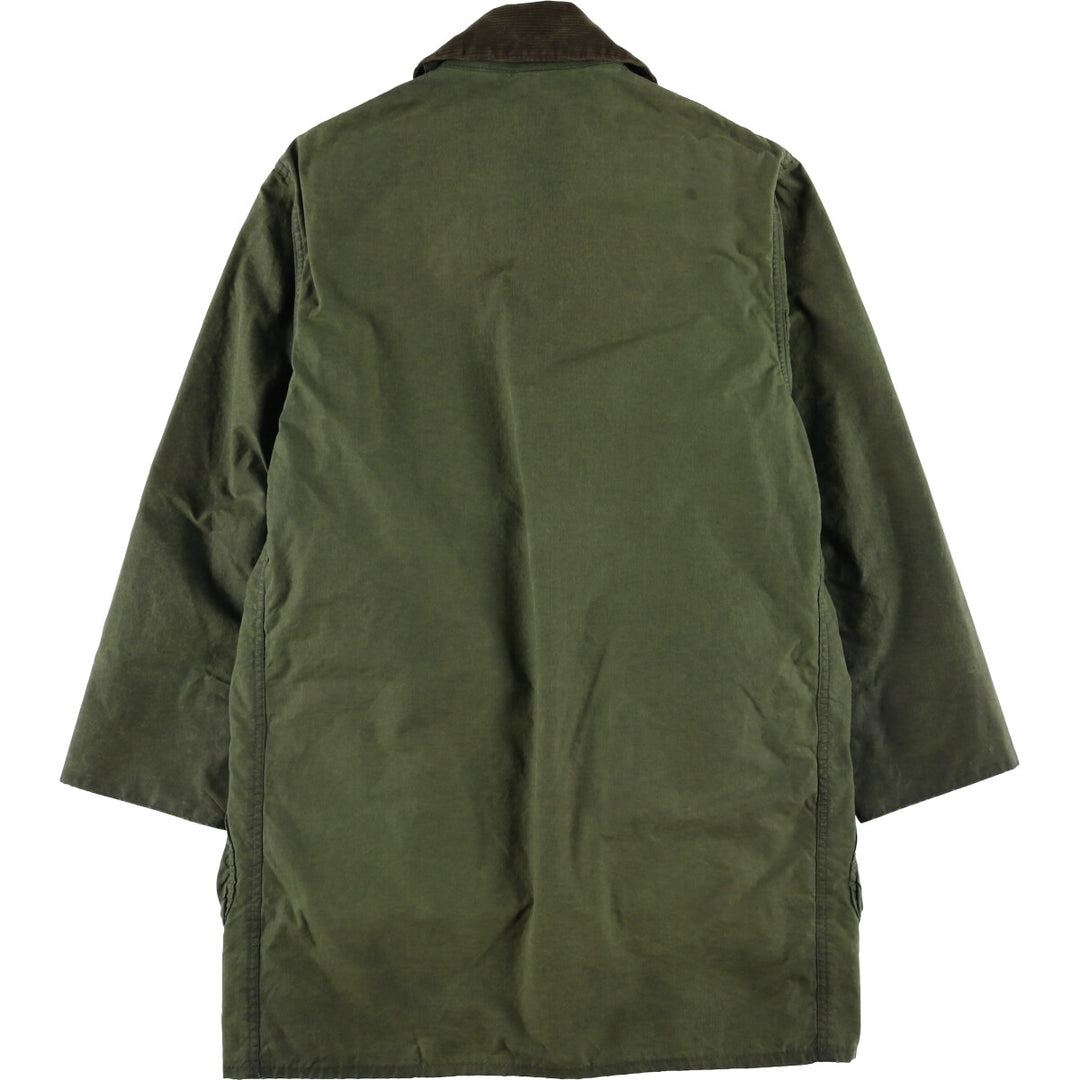 80s-90'S Barbour BORDER (formerly 3 Warrant) waxed cotton oiled jacket, Made in England, C36, Men's Size Small cotton Khaki type Vintage Second Hand