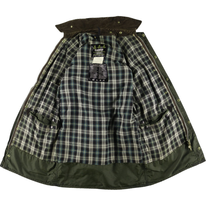 80s-90'S Barbour BORDER (formerly 3 Warrant) waxed cotton oiled jacket, Made in England, C36, Men's Size Small cotton Khaki type Vintage Second Hand