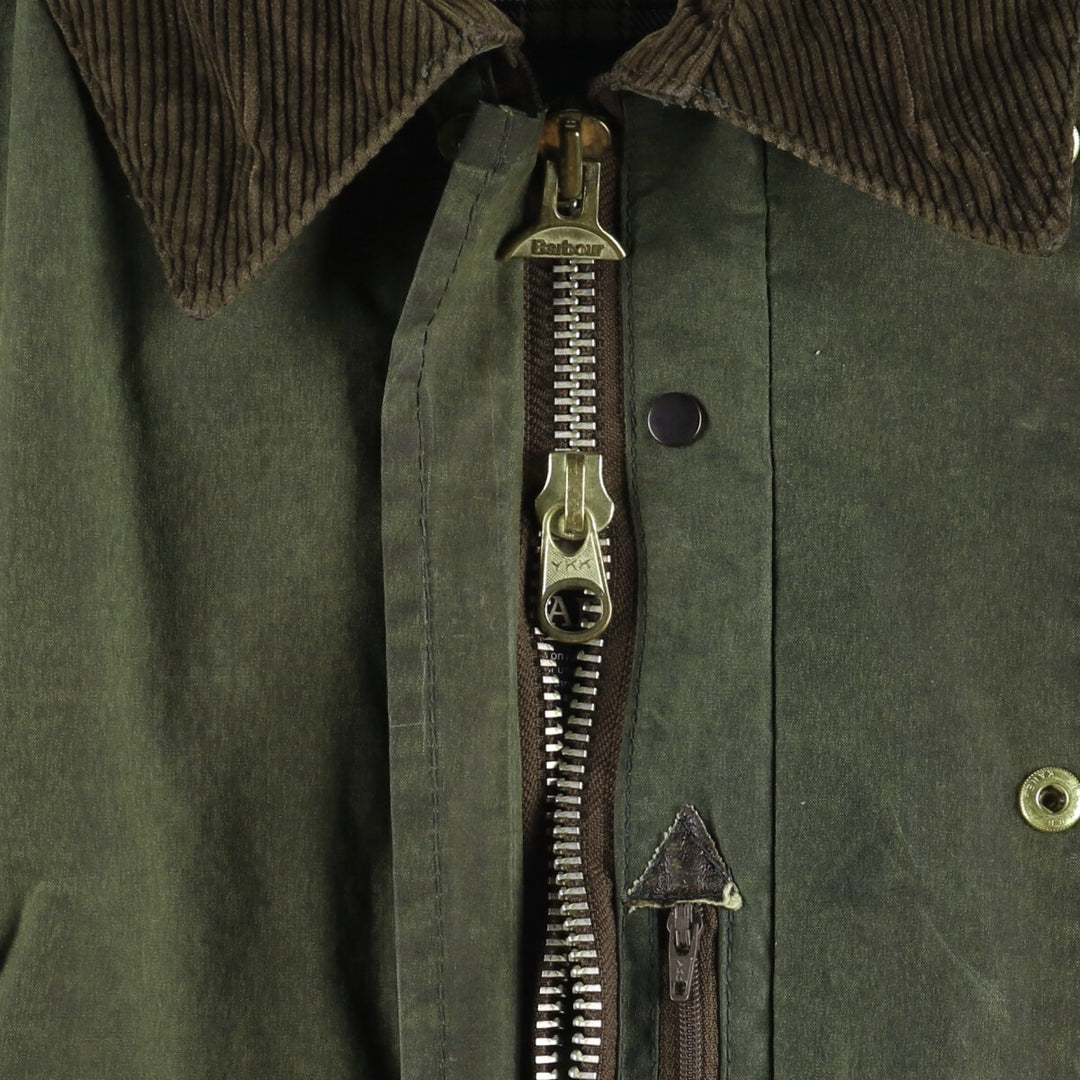 80s-90'S Barbour BORDER (formerly 3 Warrant) waxed cotton oiled jacket, Made in England, C36, Men's Size Small cotton Khaki type Vintage Second Hand