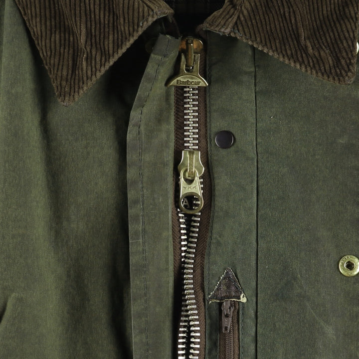 80s-90'S Barbour BORDER (formerly 3 Warrant) waxed cotton oiled jacket, Made in England, C36, Men's Size Small cotton Khaki type Vintage Second Hand