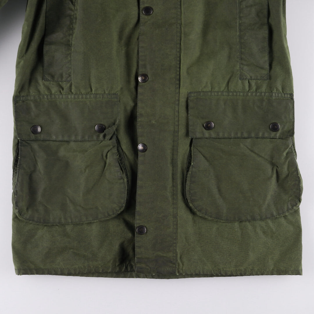 80s-90'S Barbour BORDER (formerly 3 Warrant) waxed cotton oiled jacket, Made in England, C36, Men's Size Small cotton Khaki type Vintage Second Hand
