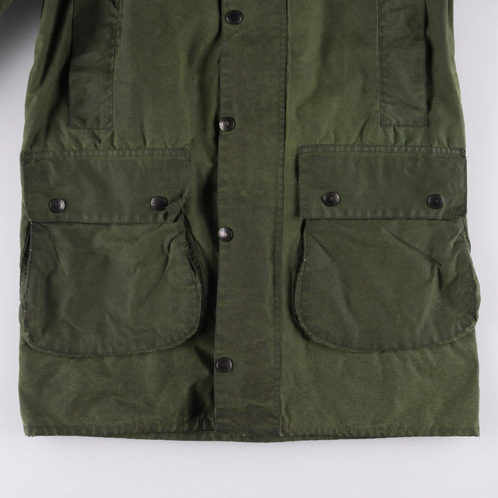 80s-90'S Barbour BORDER (formerly 3 Warrant) waxed cotton oiled jacket, Made in England, C36, Men's Size Small cotton Khaki type Vintage Second Hand