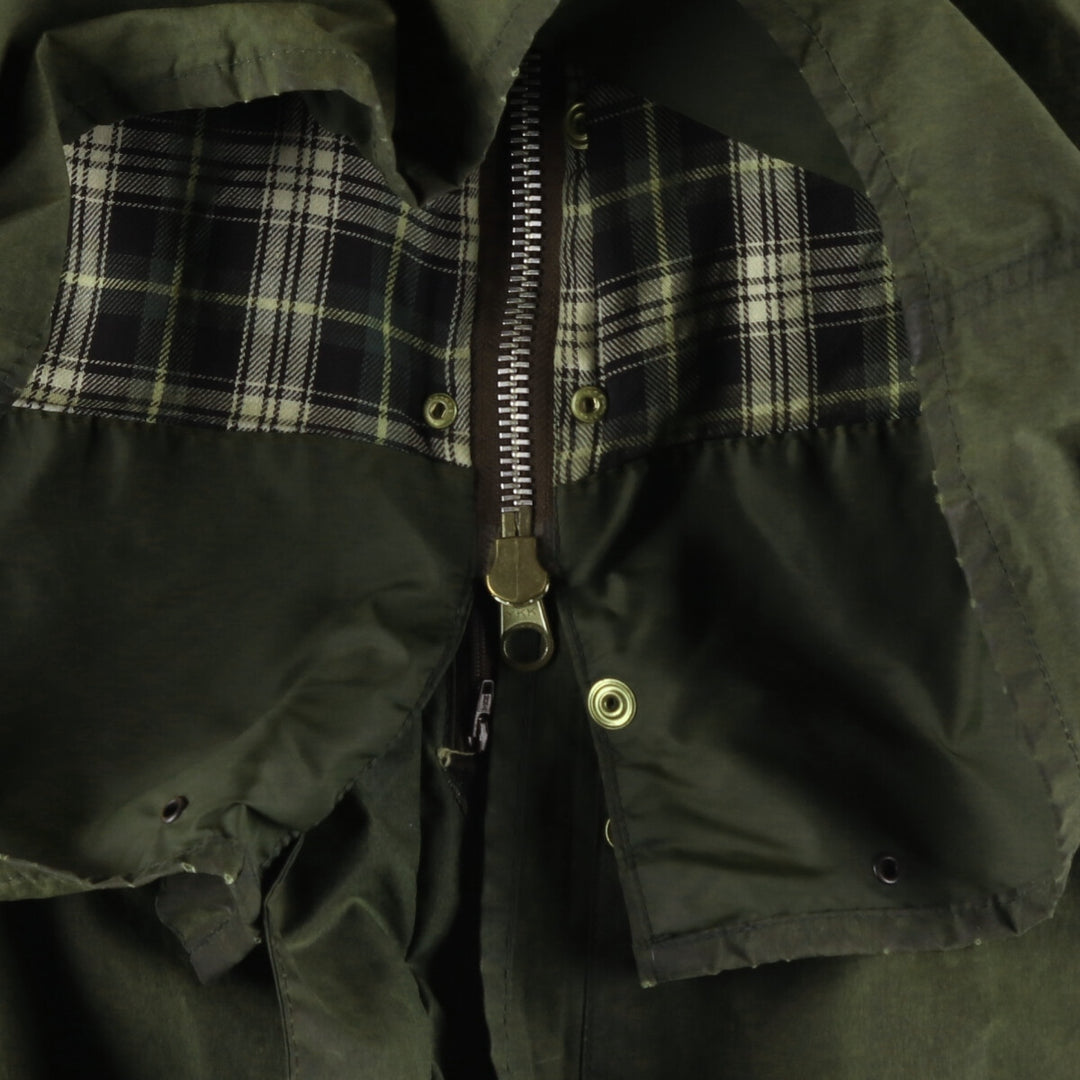 80s-90'S Barbour BORDER (formerly 3 Warrant) waxed cotton oiled jacket, Made in England, C36, Men's Size Small cotton Khaki type Vintage Second Hand