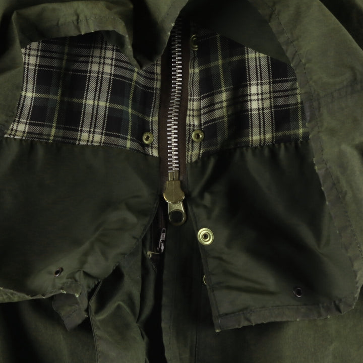 80s-90'S Barbour BORDER (formerly 3 Warrant) waxed cotton oiled jacket, Made in England, C36, Men's Size Small cotton Khaki type Vintage Second Hand