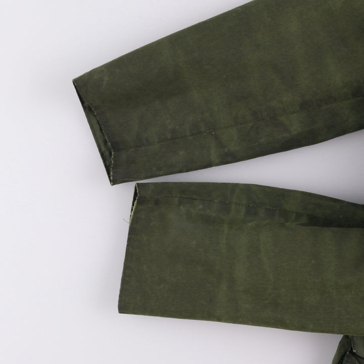 80s-90'S Barbour BORDER (formerly 3 Warrant) waxed cotton oiled jacket, Made in England, C36, Men's Size Small cotton Khaki type Vintage Second Hand