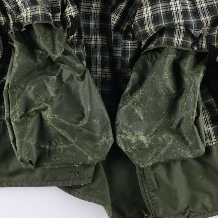 80s-90'S Barbour BORDER (formerly 3 Warrant) waxed cotton oiled jacket, Made in England, C36, Men's Size Small cotton Khaki type Vintage Second Hand