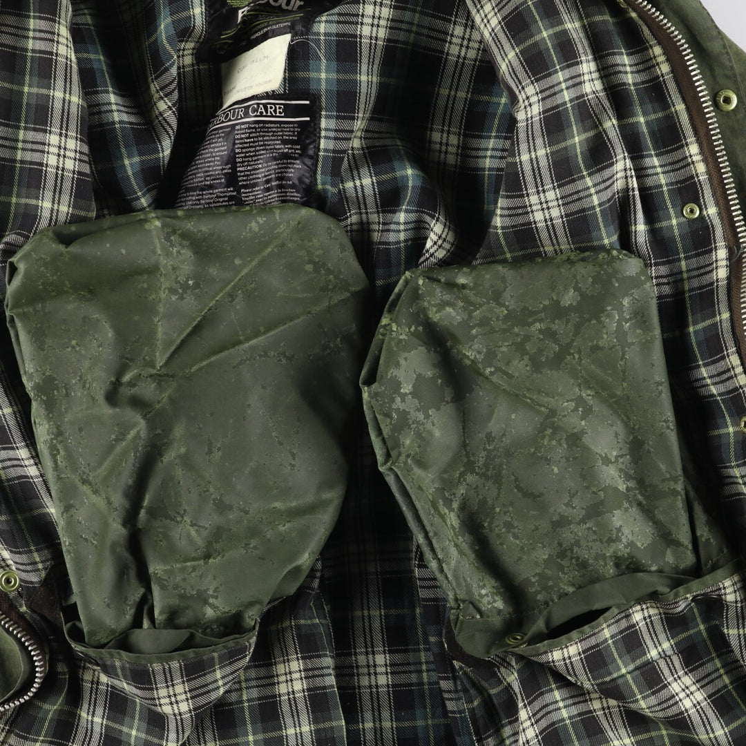 80s-90'S Barbour BORDER (formerly 3 Warrant) waxed cotton oiled jacket, Made in England, C36, Men's Size Small cotton Khaki type Vintage Second Hand