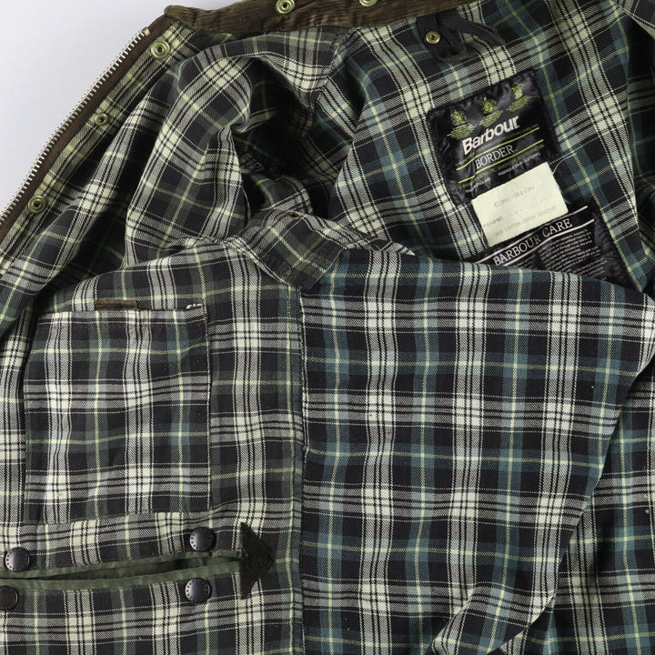 80s-90'S Barbour BORDER (formerly 3 Warrant) waxed cotton oiled jacket, Made in England, C36, Men's Size Small cotton Khaki type Vintage Second Hand