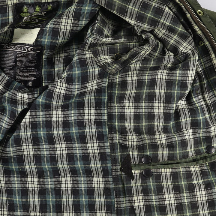 80s-90'S Barbour BORDER (formerly 3 Warrant) waxed cotton oiled jacket, Made in England, C36, Men's Size Small cotton Khaki type Vintage Second Hand