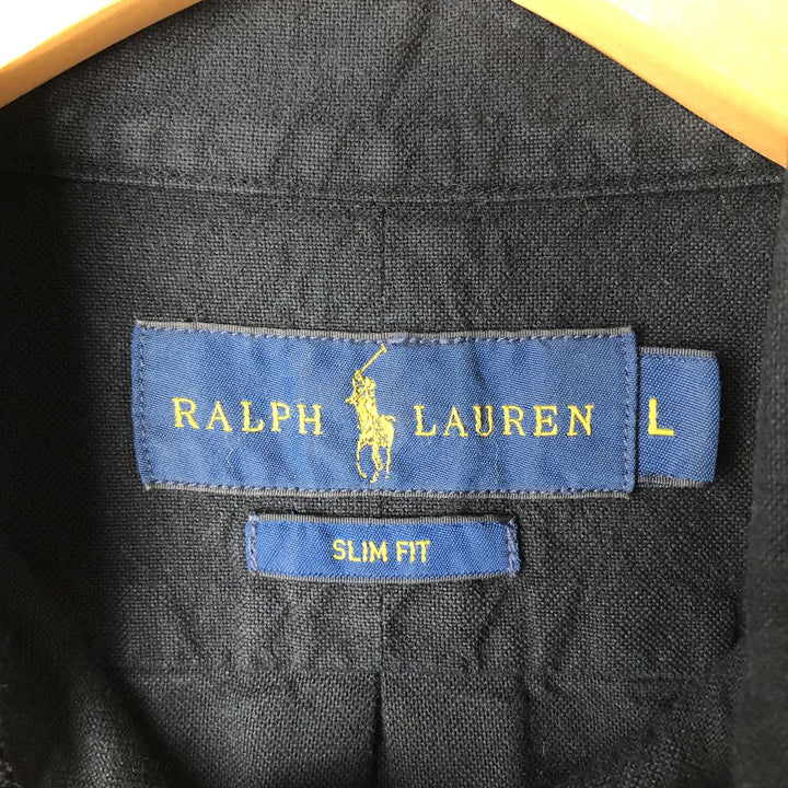 Ralph Lauren Slim Fit Long Sleeve Button-Down Shirt, Men's Size L cotton black type Vintage Second Hand