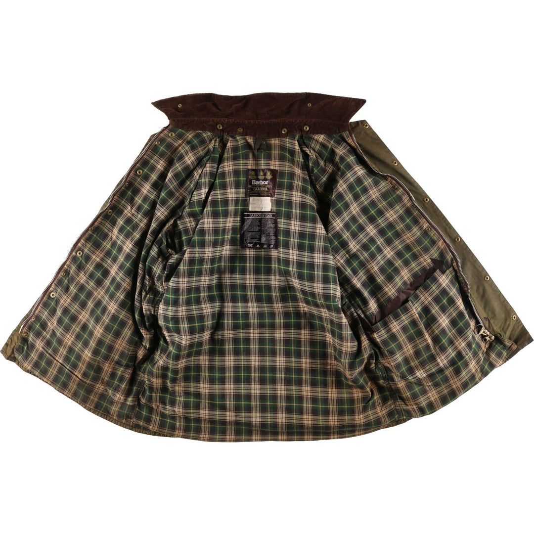 80s-90'S Barbour GAMEFAIR 3-Warrant Waxed Cotton Oiled Jacket, Made in England, C46, Men's XL cotton Khaki type Vintage Second Hand