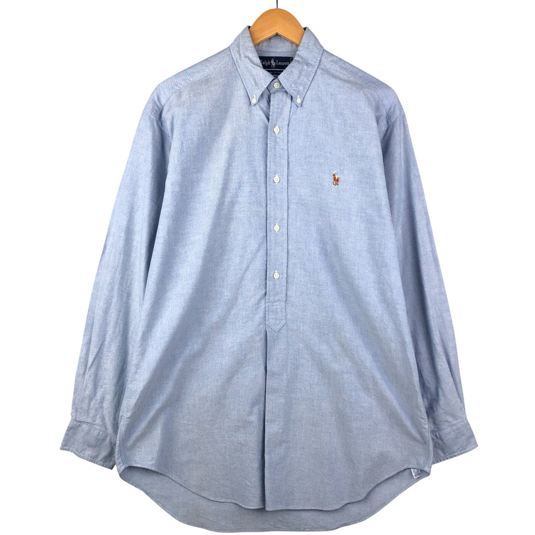 Ralph Lauren pullover half-button long-sleeved button-down shirt, men's size M cotton Blue type light blue Vintage Second Hand