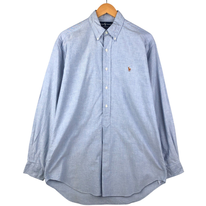 Ralph Lauren pullover half-button long-sleeved button-down shirt, men's size M cotton Blue type light blue Vintage Second Hand