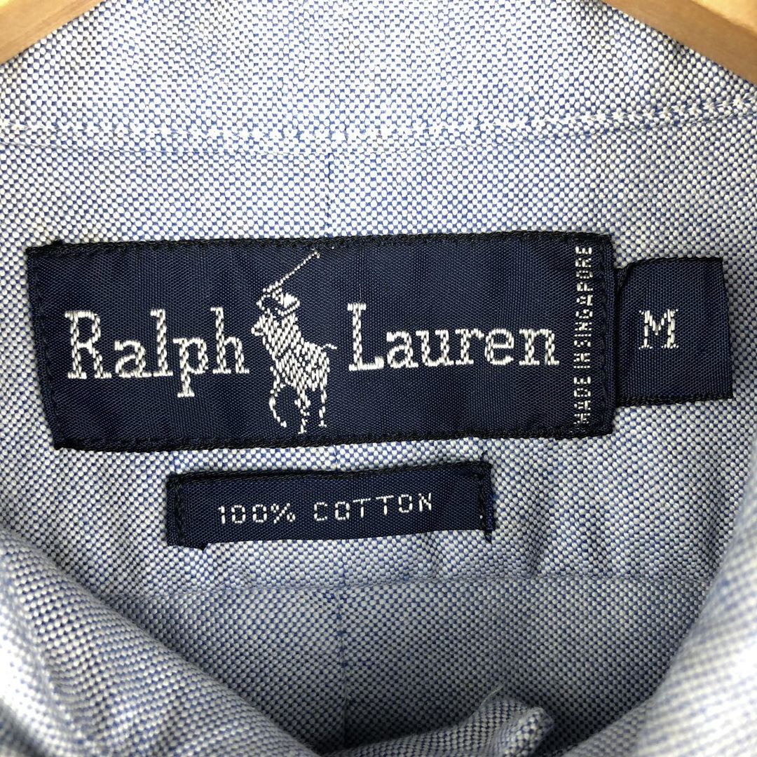 Ralph Lauren pullover half-button long-sleeved button-down shirt, men's size M cotton Blue type light blue Vintage Second Hand
