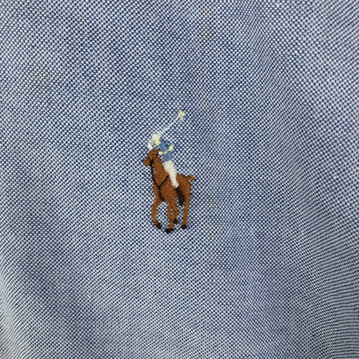 Ralph Lauren pullover half-button long-sleeved button-down shirt, men's size M cotton Blue type light blue Vintage Second Hand