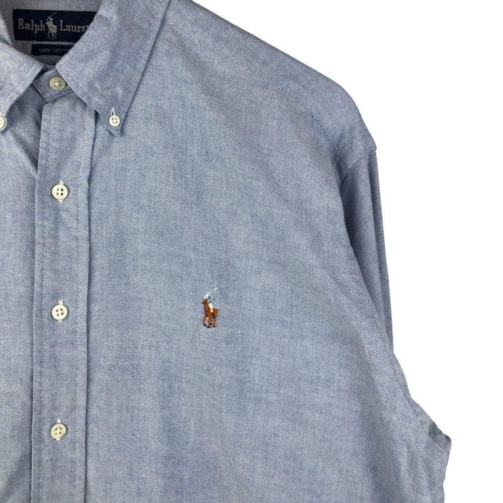 Ralph Lauren pullover half-button long-sleeved button-down shirt, men's size M cotton Blue type light blue Vintage Second Hand