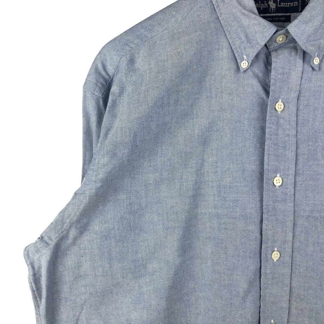 Ralph Lauren pullover half-button long-sleeved button-down shirt, men's size M cotton Blue type light blue Vintage Second Hand
